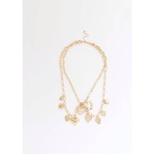 River Island Womens Gold 2 Row Heart Charm Chain Necklace - One Size