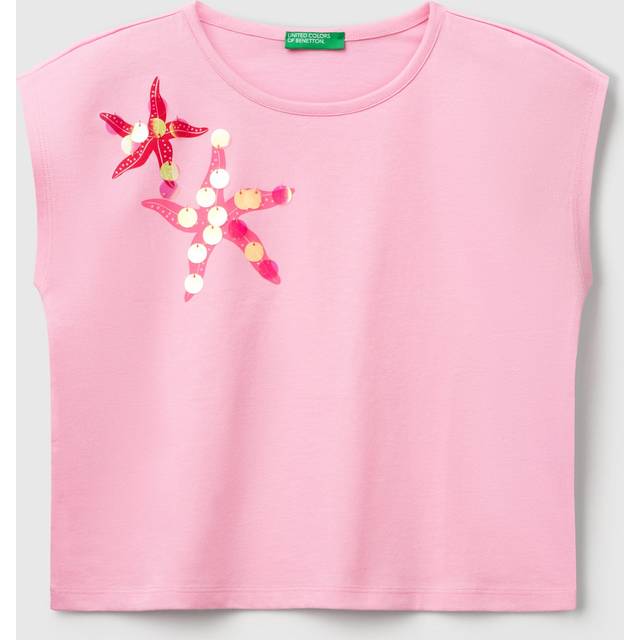 Benetton Kids' Starfish Sequin Embroidered Sleeveless T-Shirt