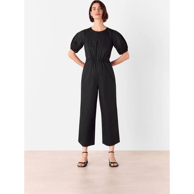 Whistles Broderie Poplin Jumpsuit, Black