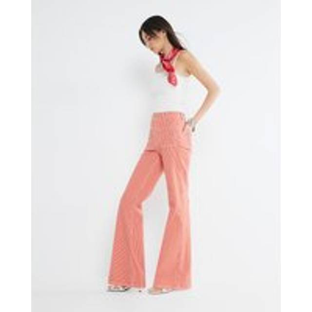 River Island Womens Red Relaxed Flared Leg Pinstripe Jeans - 20R