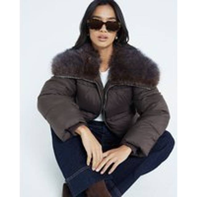River Island Womens Petite Brown Faux Fur Trim Bomber Jacket - 6