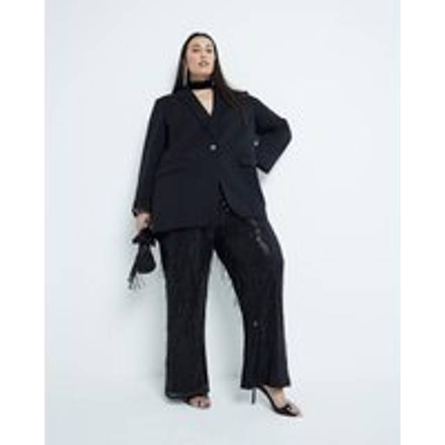 River Island Womens Plus Black Sequin Tailored Fringe Trousers - 22