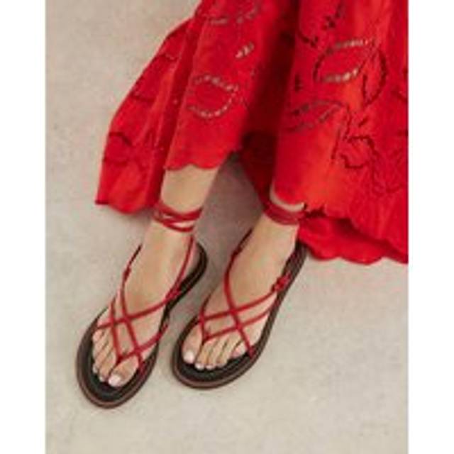 River Island Womens Red Leather Strappy Tie Up Sandals - 5