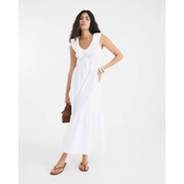 River Island Womens White Ruffle Collar Shirred Maxi Dress - 20