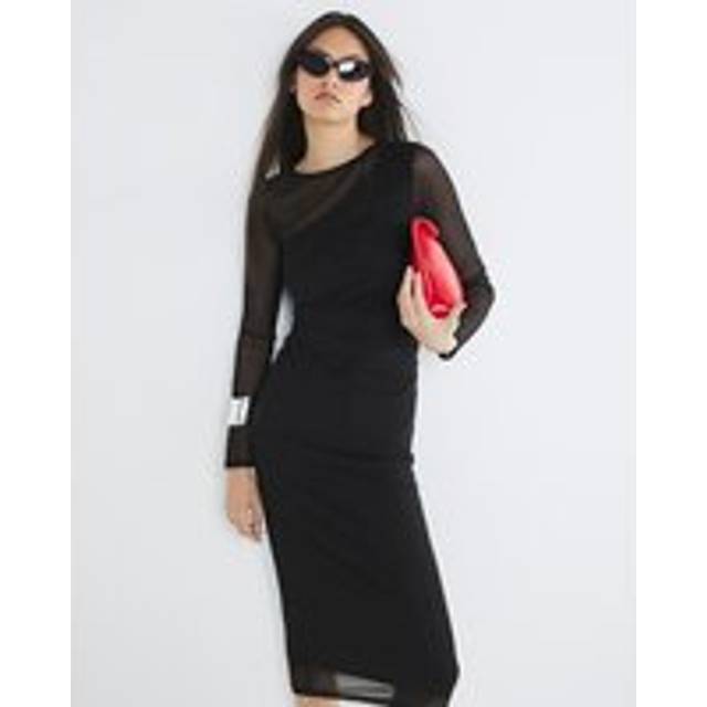 River Island Womens Black Long Sleeve Mesh Asymmetric Midi Dress - XS