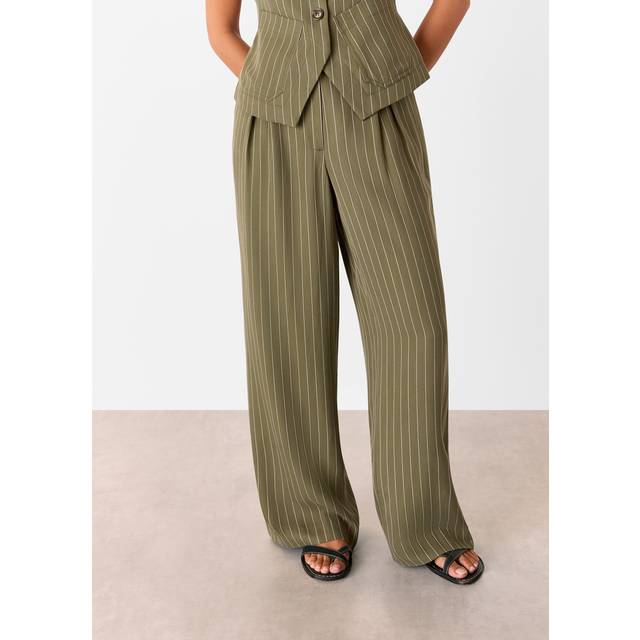 Whistles Petite Lottie Pinstripe Trousers, Khaki/Multi