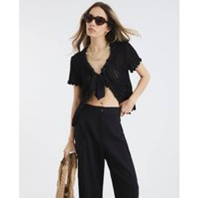 River Island Womens Black Crochet Bow Front Cardigan - M