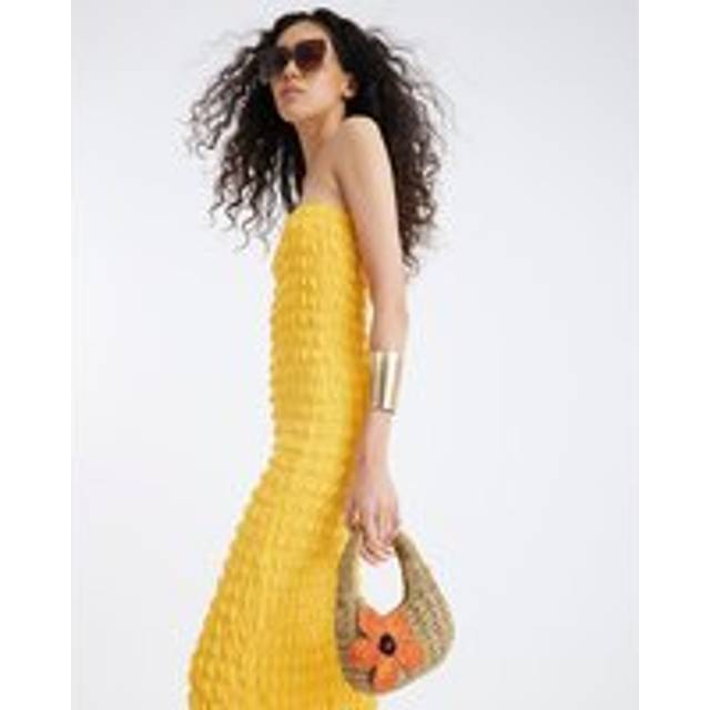 River Island Womens Yellow Textured Bandeau Midi Dress - L
