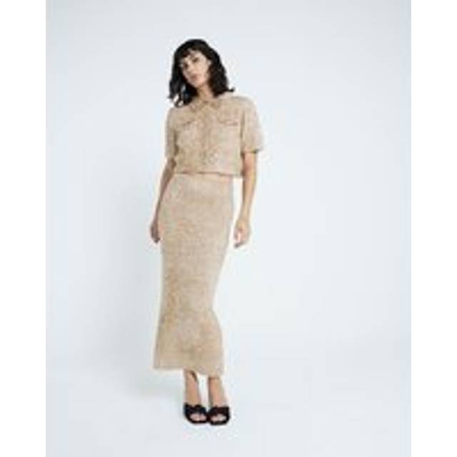 River Island Womens Gold Tinsel Knit Midi Skirt - XS