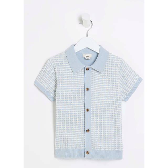 River Island Mini Boys Blue Textured Revere Polo Shirt - 18-24 Mths