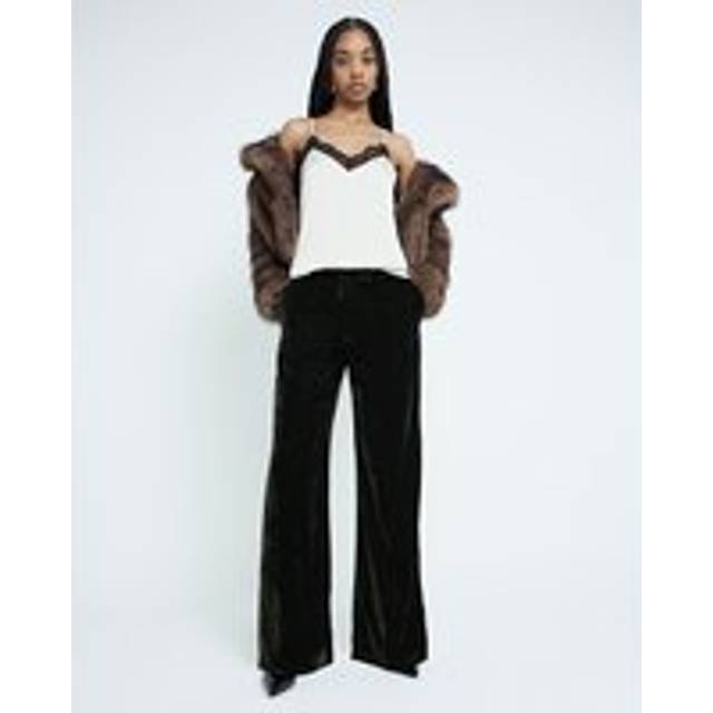River Island Womens Green Velvet Wide Leg Trousers - 18