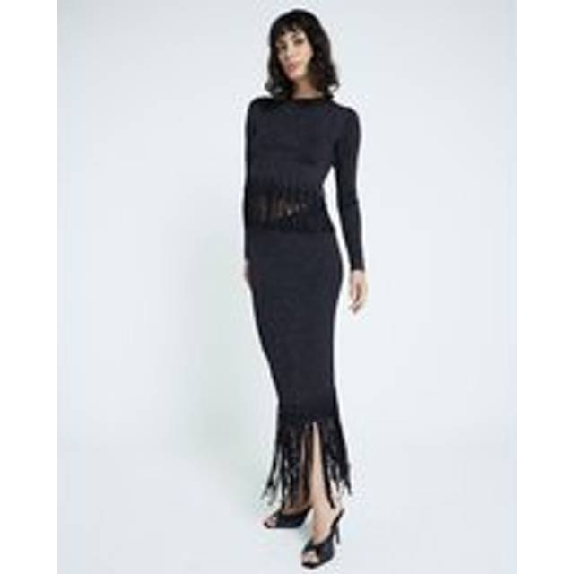 River Island Womens Black Metallic Fringe Midi Skirt - 8
