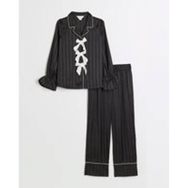 River Island Girls Black Satin Bow Pyjamas - 5-6 Yrs