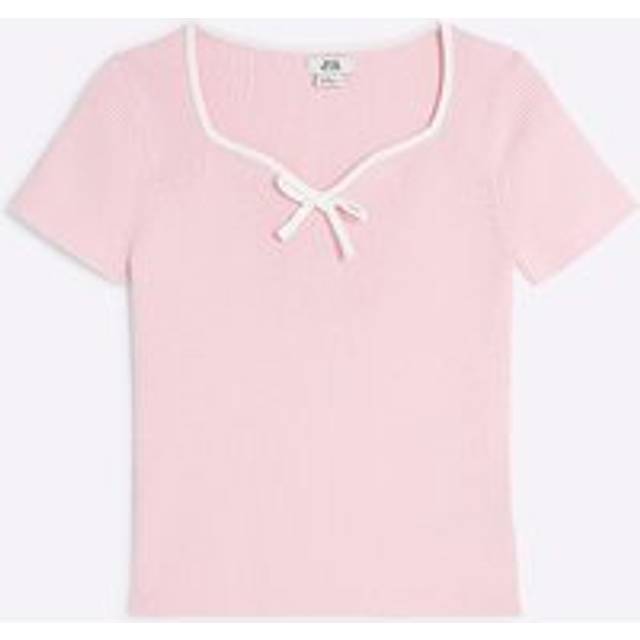 River Island Girls Pink Knit Sweetheart Bow T-Shirt - 13-14 Yrs