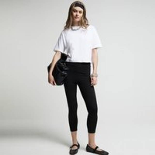 River Island Womens Black High Waisted Cropped Leggings - 6