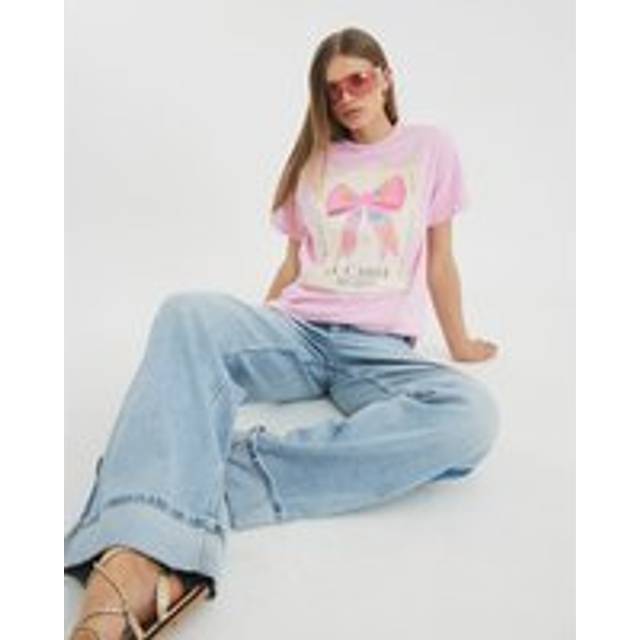 River Island Womens Pink Short Sleeve Bow T-Shirt - M