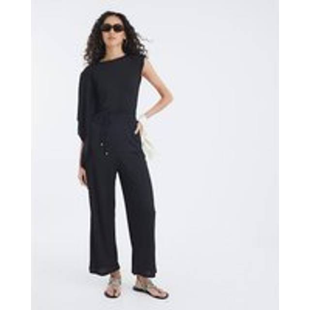 River Island Womens Black Ribbed Wide Leg Trousers - S