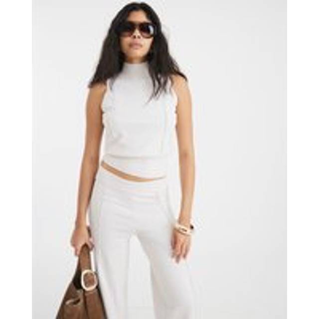River Island Womens Cream Ribbed Roll Neck Sleeveless Top - M