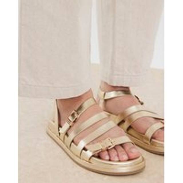 River Island Womens Gold Strappy Footbed Sandals - 3