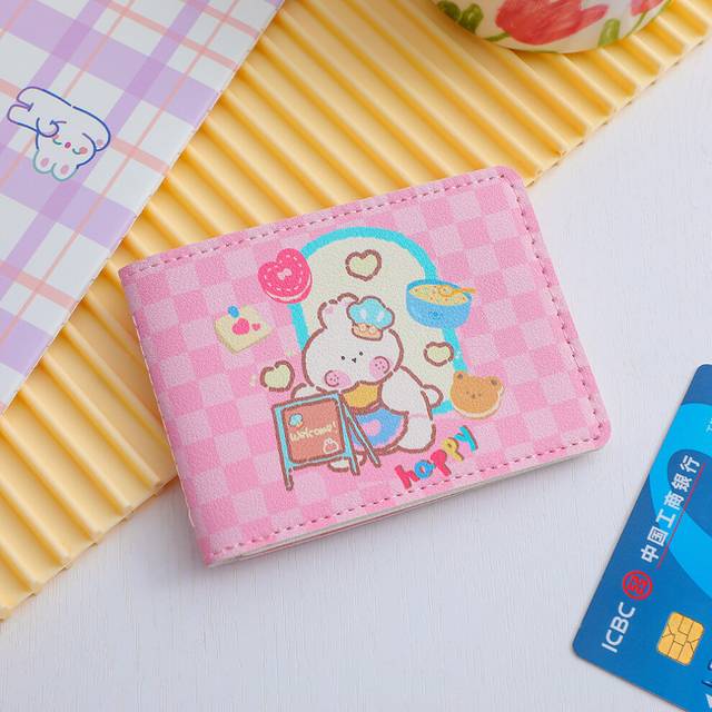 (Pink Rabbit) Rabbit Bear Key Chain Photo Display Card Bus Card Protective Sleeve Students