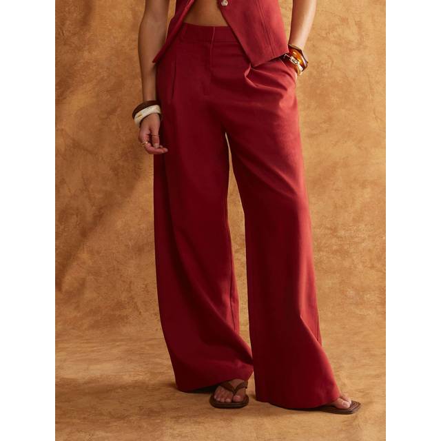 River Island Womens Red Linen Blend Wide Leg Trousers - 8