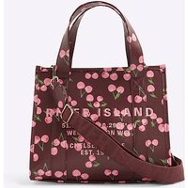 River Island Womens Red Cherry Print Embroidered Tote Bag - One Size