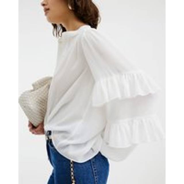 River Island Womens White Long Sleeve Ruffle Blouse - 8