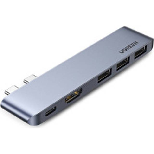 Multifunktionell HUB-port för MacBook Pro / Air 2x USB-C till USB-C HDMI 3x USB 3.0 - grå