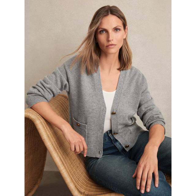 Reiss Mila Button Detail Wool Rich Cardigan, Silver Grey