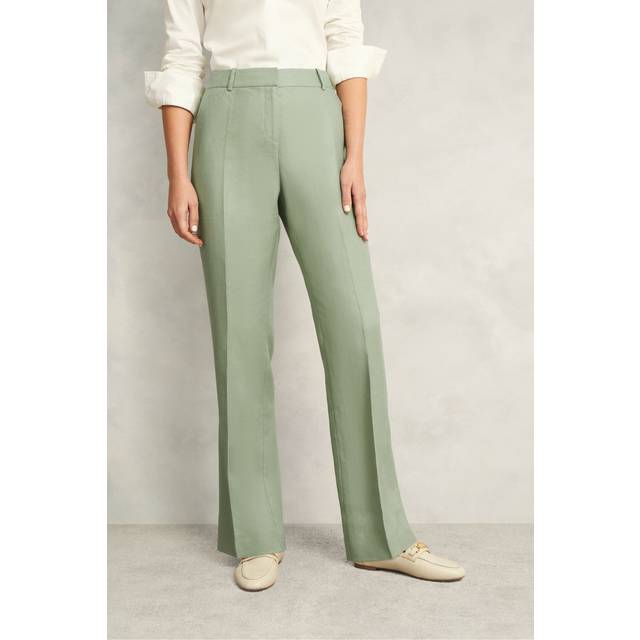 Hobbs Petite Marietta Linen Straight Leg Trousers, Sage Green