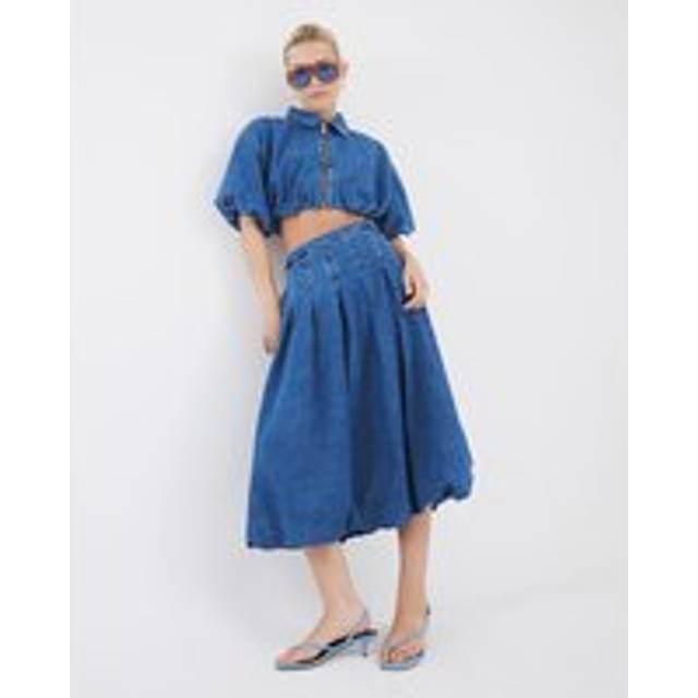 River Island Womens Blue Denim Bubble Hem Midi Skirt - 18