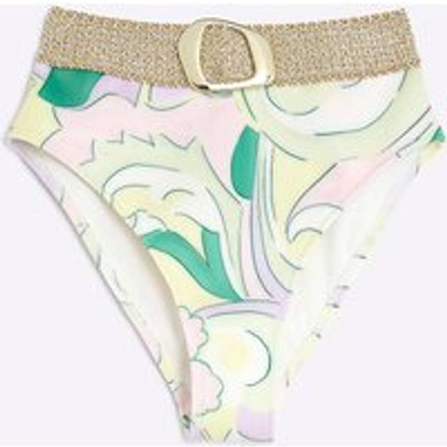 River Island Womens Yellow Swirl Elastic Buckle Bikini Bottoms - 22