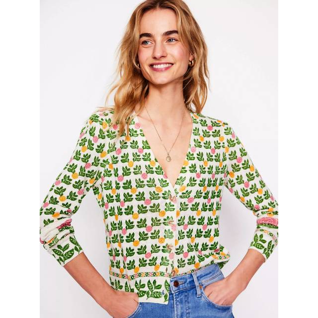 Boden Liv Floral Pure Linen Cardigan, Ivory/Multi