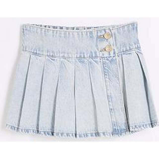 River Island Girls Denim Pleated Skort - Light Wash Blue, Denim - Light, Size Age: 11-12 Years - age: 11-12 YEARS