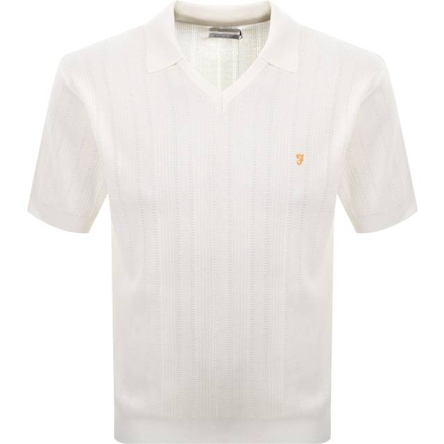Farah Woodford Knitted Open Polo Shirt - White, White, Size Xl, Men - XL