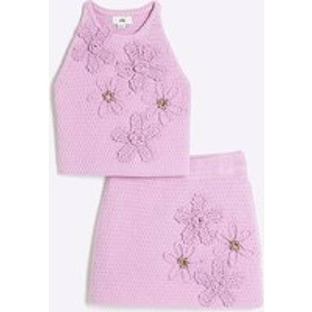 River Island Older Girl Crochet Floral Top &amp; Skirt Set - Purple, Purple, Size Age: 9-10 Years - age: 9-10 YEARS