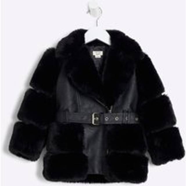 River Island Mini Girls Black Faux Fur Biker Jacket - 12-18 Mths