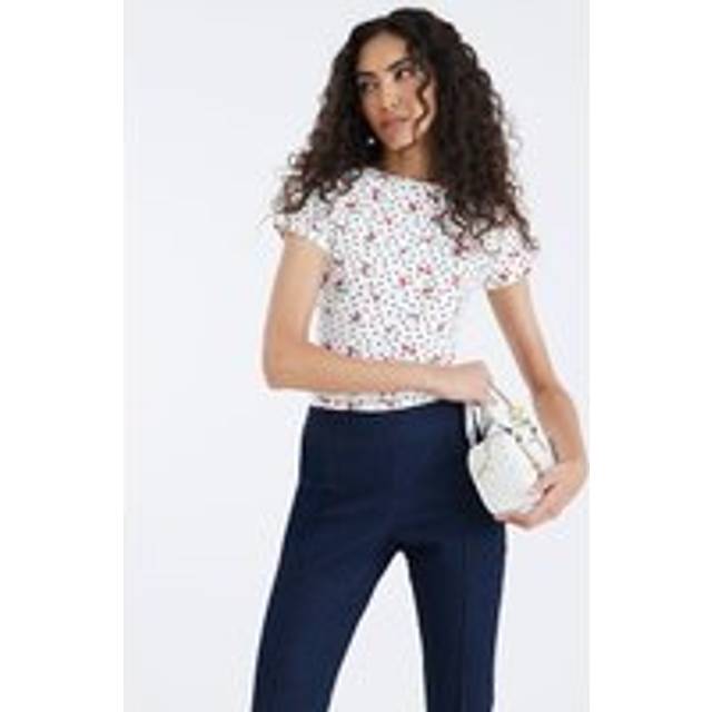 River Island Womens White Short Sleeve Polka Dot Cherry T-Shirt - L