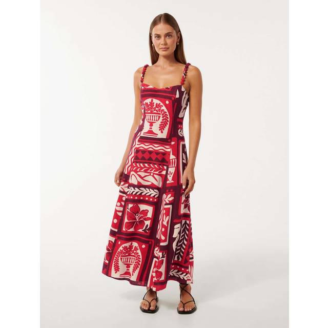 Forever New Simona Square Neck Linen Midi Dress, Athena Tile