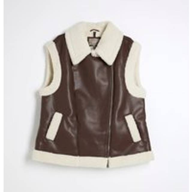 River Island Womens Plus Brown Faux Shearling Gilet - 22