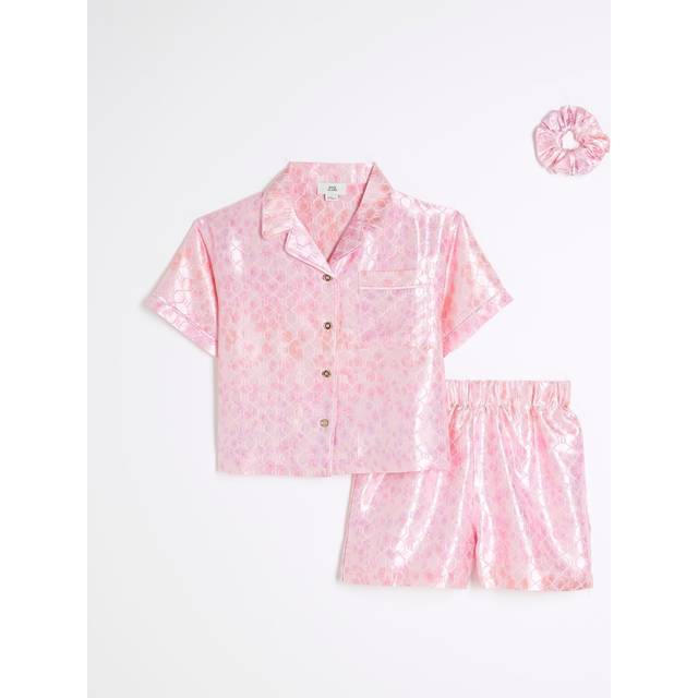 River Island Girls Pink Satin Leopard Pyjamas Set - 9-10 Yrs