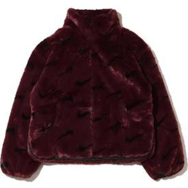 (WMNS) Nike Printed Faux Fur Jacket Asia Sizing 'Burgundy' DQ6843-652