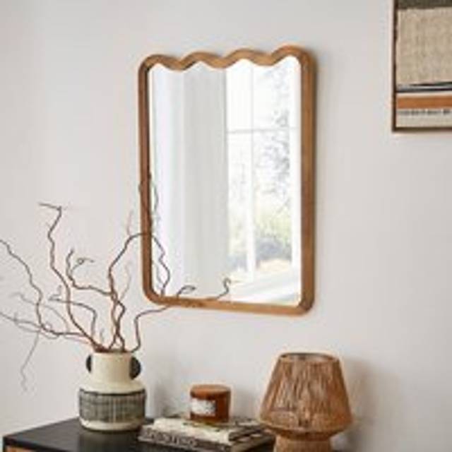 Rosa Mango Wood Ribbed Wiggle Rectangle Wall Mirror - Natural