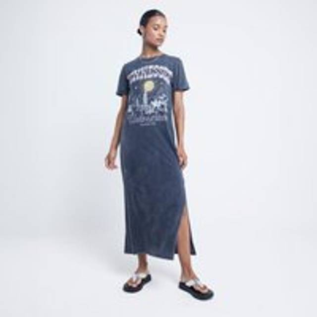 River Island Womens Grey Western Graphic T-Shirt Midi Dress