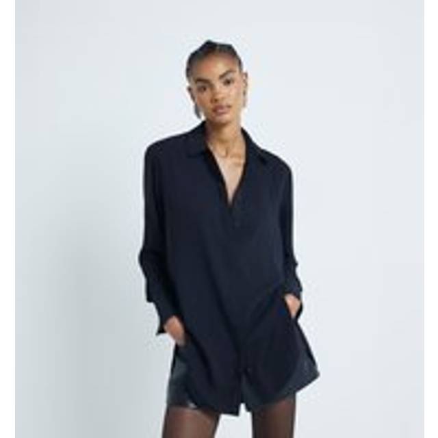 River Island Womens Black Long Sleeve Button Down Longline Shirt - 16