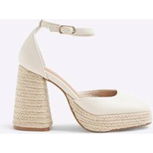 River Island Womens Cream Raffia Platform Block Heeled Shoes - 6