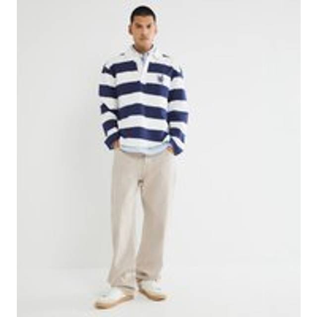 Mens River Island Navy Stripe Regular Fit Rugby Polo Shirt - L