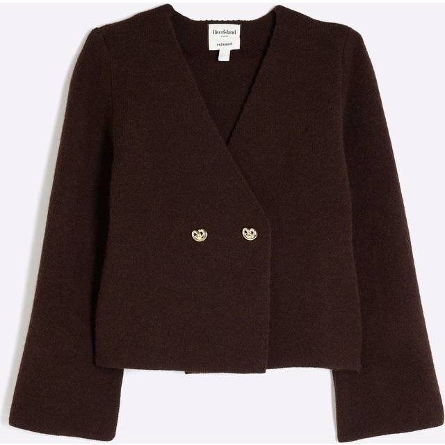River Island Womens Brown Long Sleeve Asymmetric Button Cardigan - M