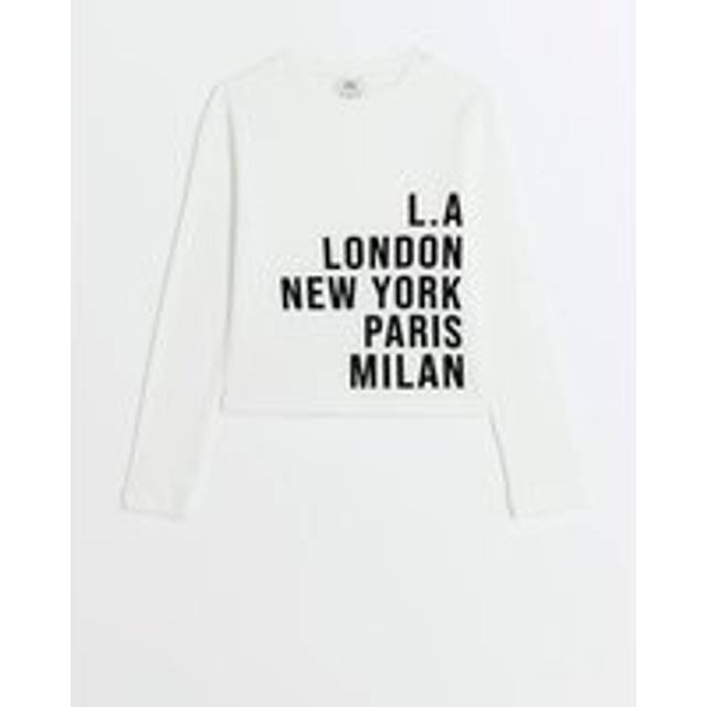 River Island Girls White Graphic Crop Long Sleeve T-Shirt - 5-6 Yrs