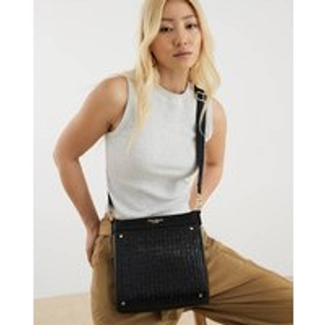 River Island Womens Black Patent Monogram Messenger Bag - One Size